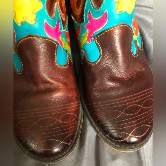 Western-style leather Ankle Boots womens sz 8 8.5 39 SOCOFY hand-made unique NM