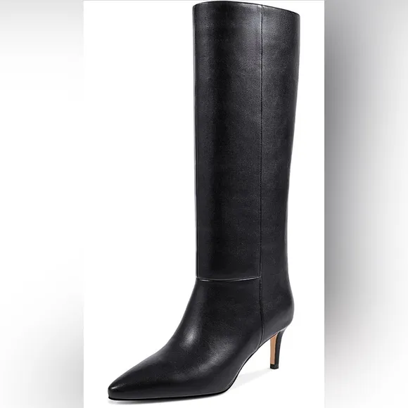 wetkiss Knee High Boots with Kitten Heel and Pointed Toe Design Classic and Sexy