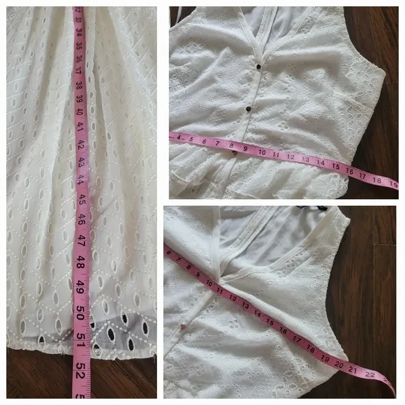 WHBM Eyelet Belted Midi Dress Off-White Size 12 Sleeveless Shirt Dress‎