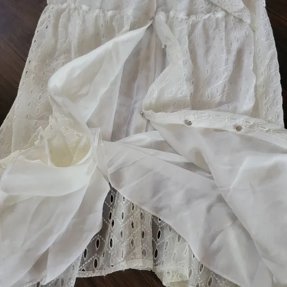 WHBM Eyelet Belted Midi Dress Off-White Size 12 Sleeveless Shirt Dress‎
