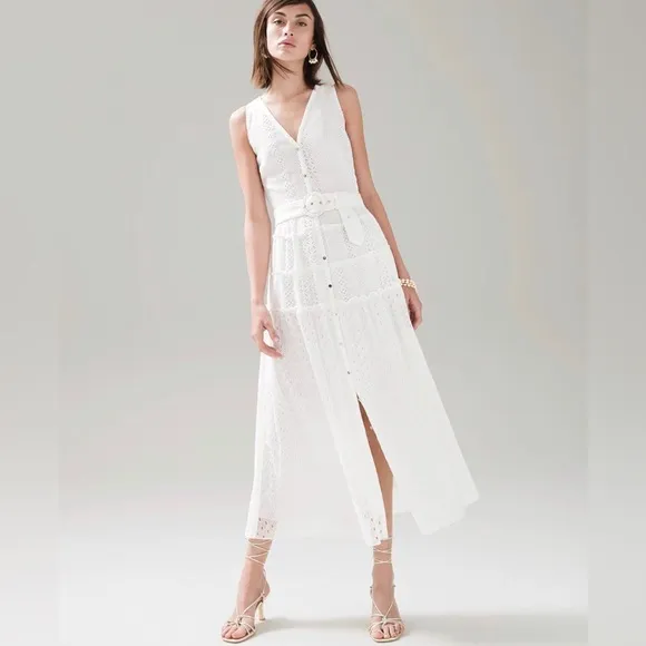 WHBM - NWT - White Eyelet Midi Shirtdress - size 6