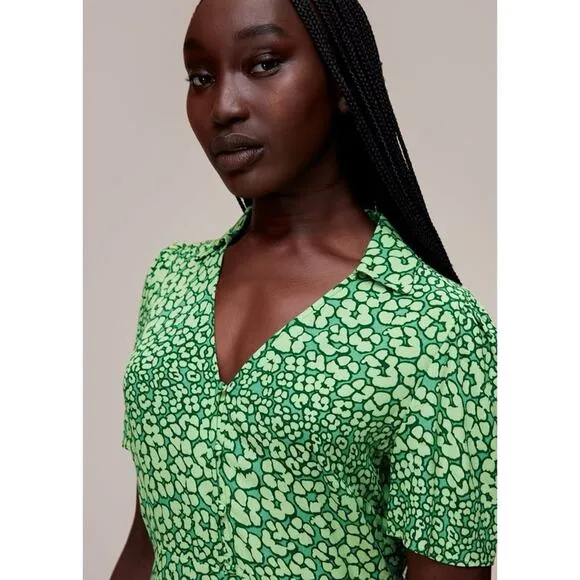 Whistles Green Leopard Petals Midi Dress Sz 4