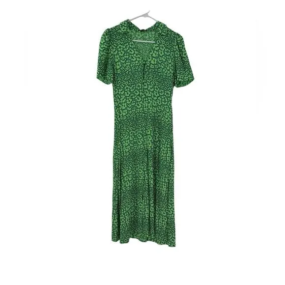 Whistles Green Leopard Petals Midi Dress Sz 4