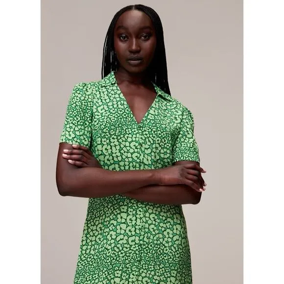 Whistles Green Leopard Petals Midi Dress Sz 4