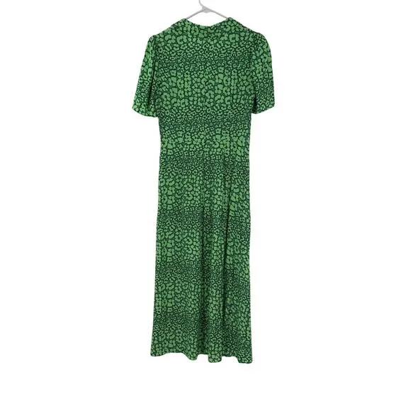 Whistles Green Leopard Petals Midi Dress Sz 4