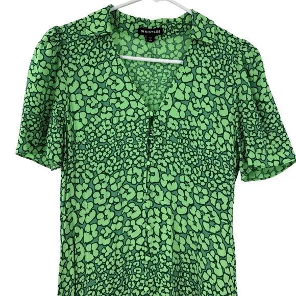 Whistles Green Leopard Petals Midi Dress Sz 4