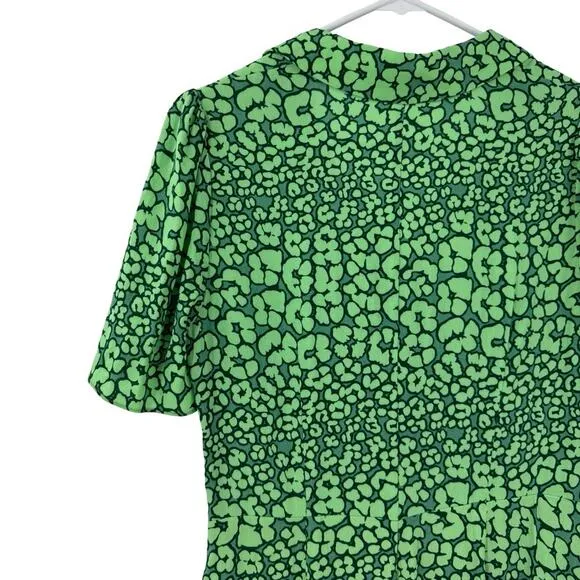 Whistles Green Leopard Petals Midi Dress Sz 4