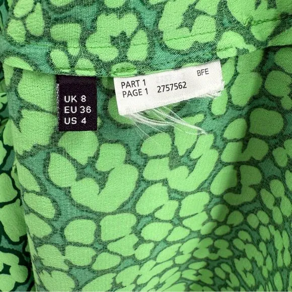 Whistles Green Leopard Petals Midi Dress Sz 4