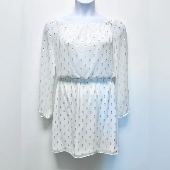 White House Black Market Off Shoulder Mini Dress White Gold Size Small