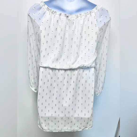 White House Black Market Off Shoulder Mini Dress White Gold Size Small
