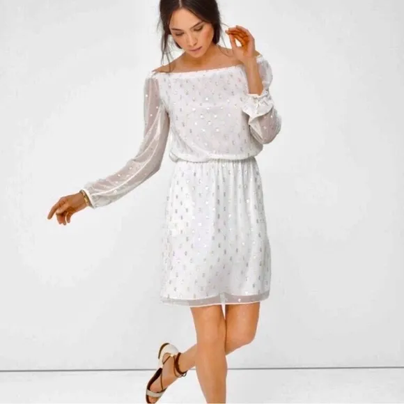 White House Black Market Off Shoulder Mini Dress White Gold Size Small