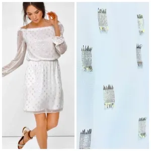 White House Black Market Off Shoulder Mini Dress White Gold Size Small