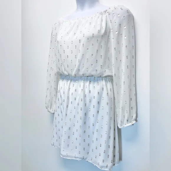White House Black Market Off Shoulder Mini Dress White Gold Size Small