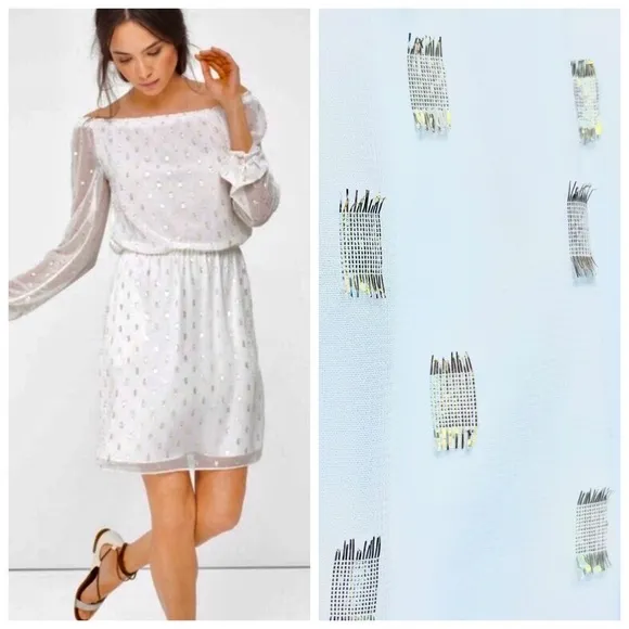 White House Black Market Off Shoulder Mini Dress White Gold Size Small