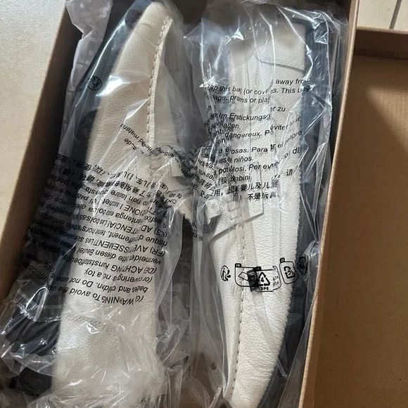 White Leather Loafers with Silver Buckle