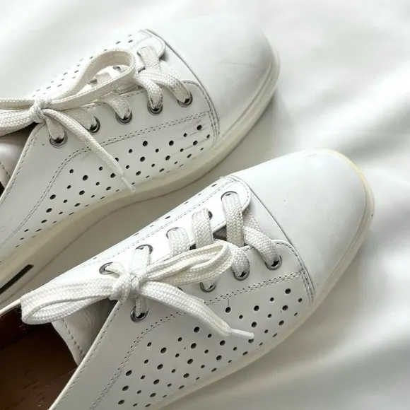 White Leather Platform Oxford Sneakers Sporty Perforated Upper Size-women's 9
