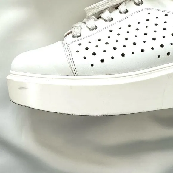 White Leather Platform Oxford Sneakers Sporty Perforated Upper Size-women's 9