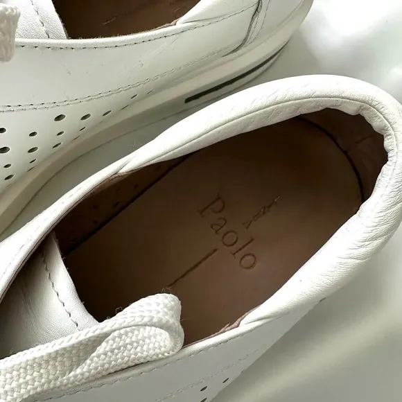 White Leather Platform Oxford Sneakers Sporty Perforated Upper Size-women's 9