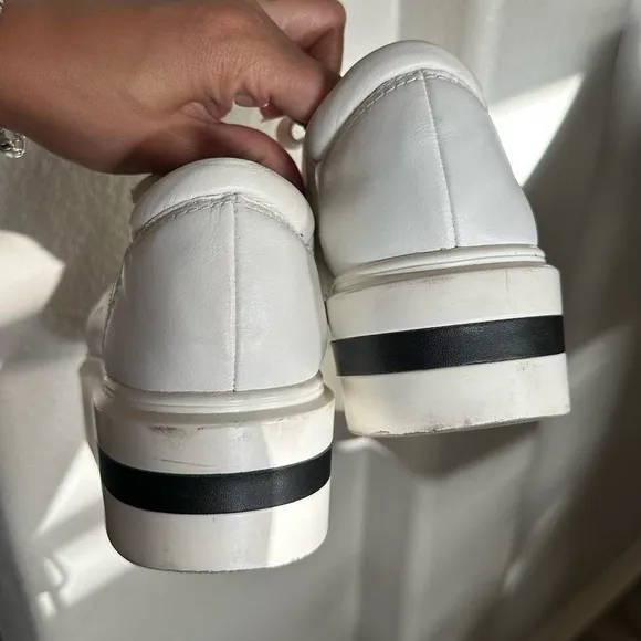 White Leather Platform Oxford Sneakers Sporty Perforated Upper Size-women's 9