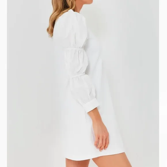 White Poplin Long Sleeve Willa Mini Knit DressHYACINTH HOUSE