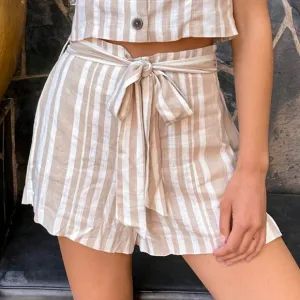 Willow Johnny Striped High Tie-Waist Linen Shorts