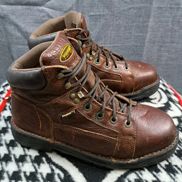 Wolverine all leather dura shock work boots Men Leather Brown Size 8
