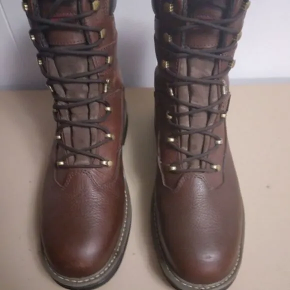Wolverine Brown Leather Lace-Up Steel Toe Mens Work Boots