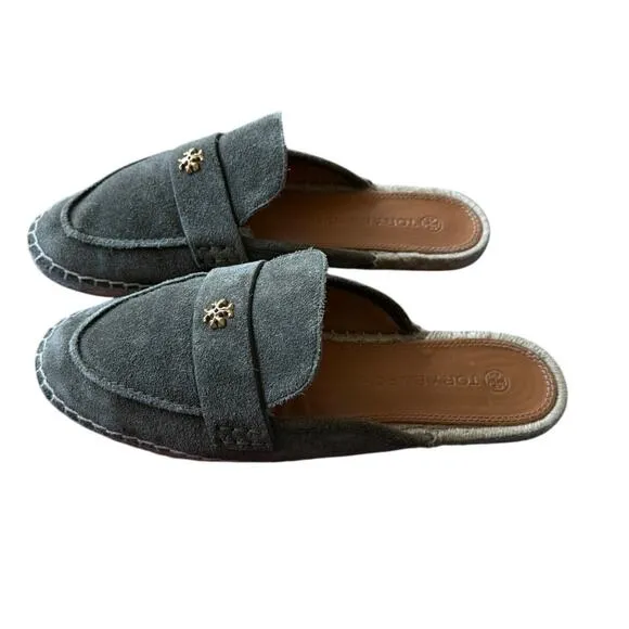 Women's 8.5 Tory Burch Olive Green Suede Espadrille Mules Loafers $348