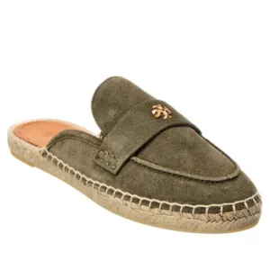 Women's 8.5 Tory Burch Olive Green Suede Espadrille Mules Loafers $348