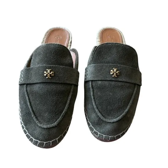 Women's 8.5 Tory Burch Olive Green Suede Espadrille Mules Loafers $348