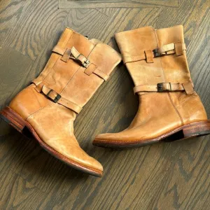 Women’s Bed Stu Light Tan Distressed Leather Boots Size 7M