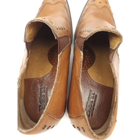 Womens BOC Born Concept Brown Leather Low Studded Western Boots Size 7.5 M