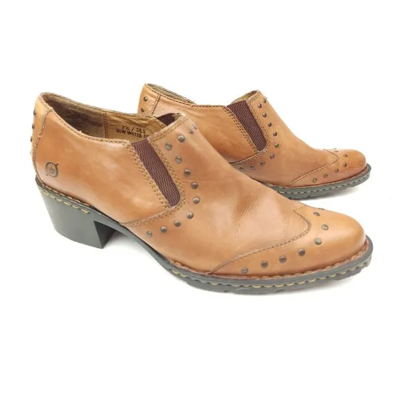 Womens BOC Born Concept Brown Leather Low Studded Western Boots Size 7.5 M