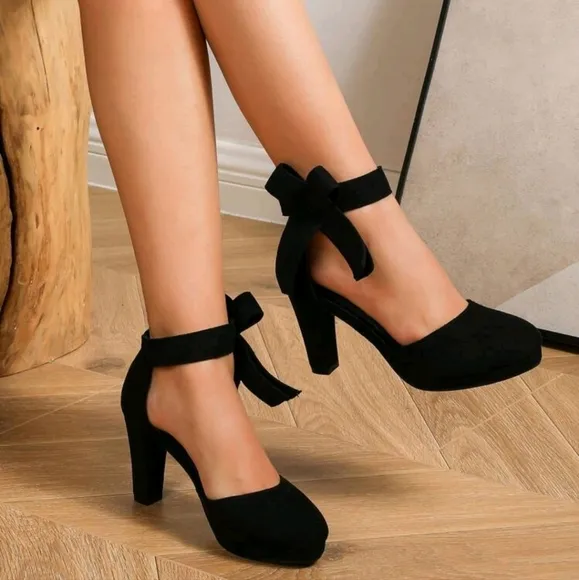 Women's Bow Knot Ankle Strap Design High Heel Shoes With Waterproof Platform