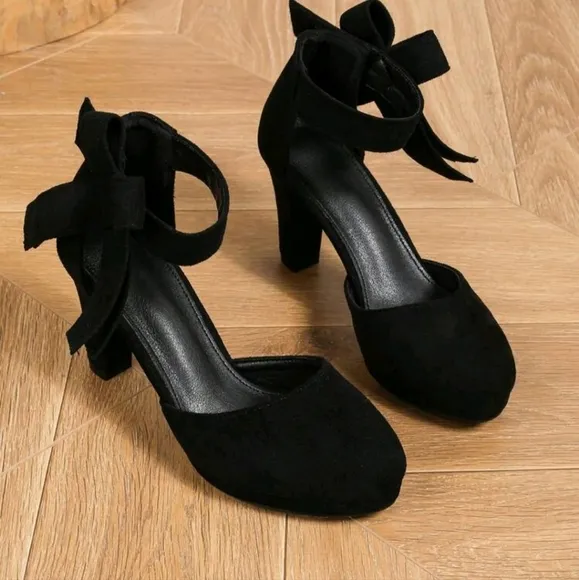 Women's Bow Knot Ankle Strap Design High Heel Shoes With Waterproof Platform