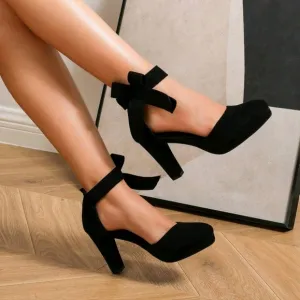 Women's Bow Knot Ankle Strap Design High Heel Shoes With Waterproof Platform