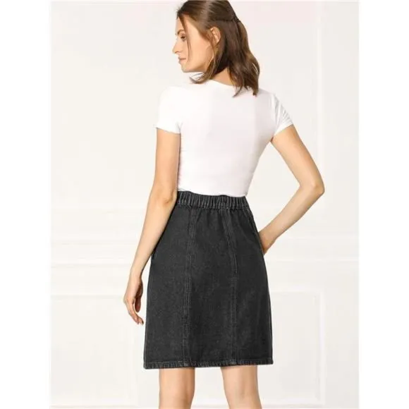 Women's Denim Skirts Short Button Down Jeans Skirt Black