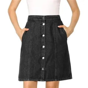 Women's Denim Skirts Short Button Down Jeans Skirt Black