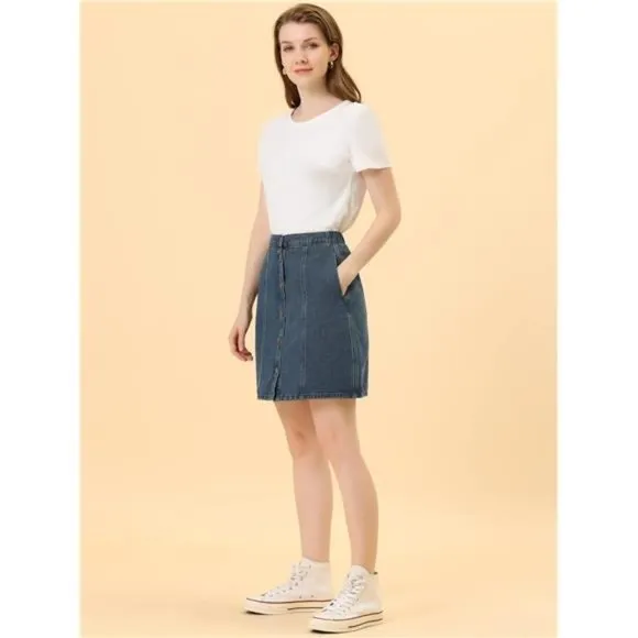 Women's Denim Skirts Short Button Down Jeans Skirt Dark Blue