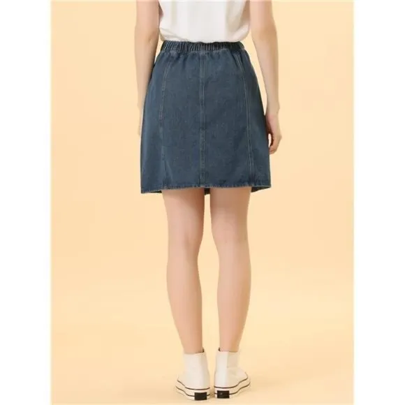 Women's Denim Skirts Short Button Down Jeans Skirt Dark Blue