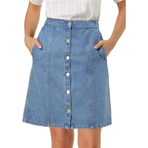 Women's Denim Skirts Short Button Down Jeans Skirt Light Blue