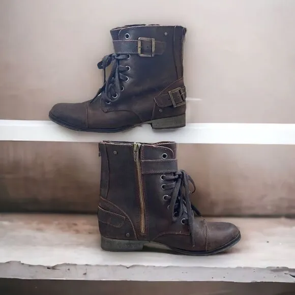 Women’s DV Dolce Vita Sargeant Combat Boots Lace Up Brown Size 6 Dual Buckle