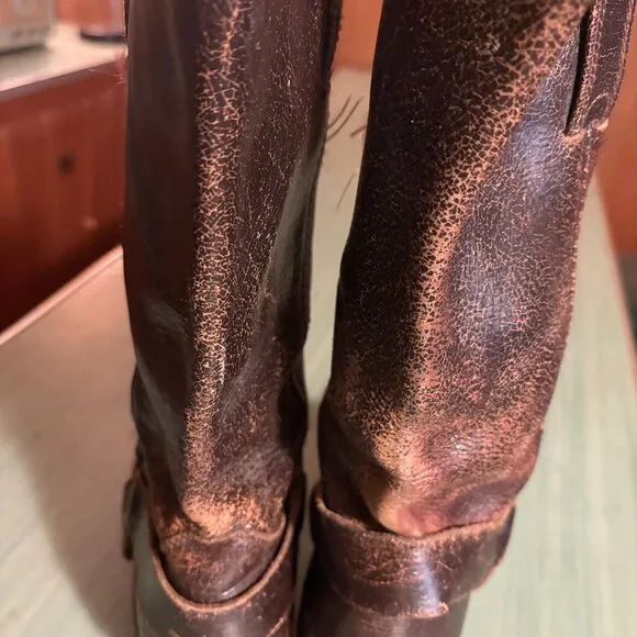 Womens Frye Distressed Brown Leather Harness Square Toe Boots 7.5 M 77305