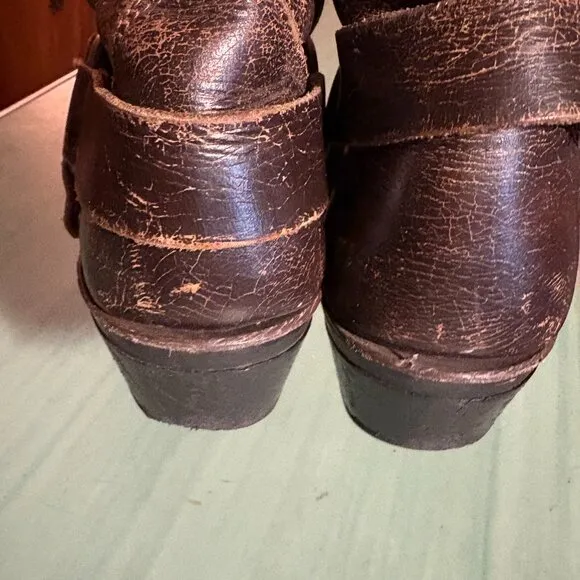 Womens Frye Distressed Brown Leather Harness Square Toe Boots 7.5 M 77305
