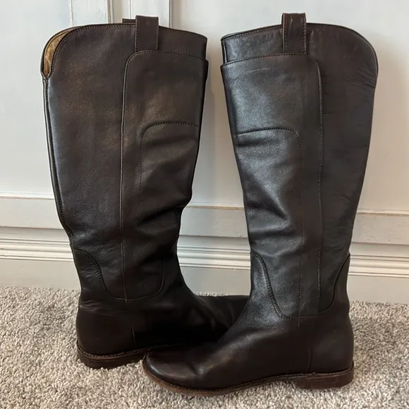 Women’s Frye Paige Tall Riding Boots 6.5 Dark Brown Classy Slip On