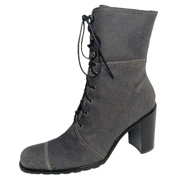 Womens Guess By Marciano Benicio Lace-Up Leather Boots Gray Size 9M - NEW IN BOX