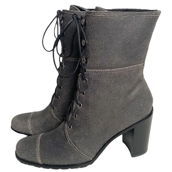 Womens Guess By Marciano Benicio Lace-Up Leather Boots Gray Size 9M - NEW IN BOX
