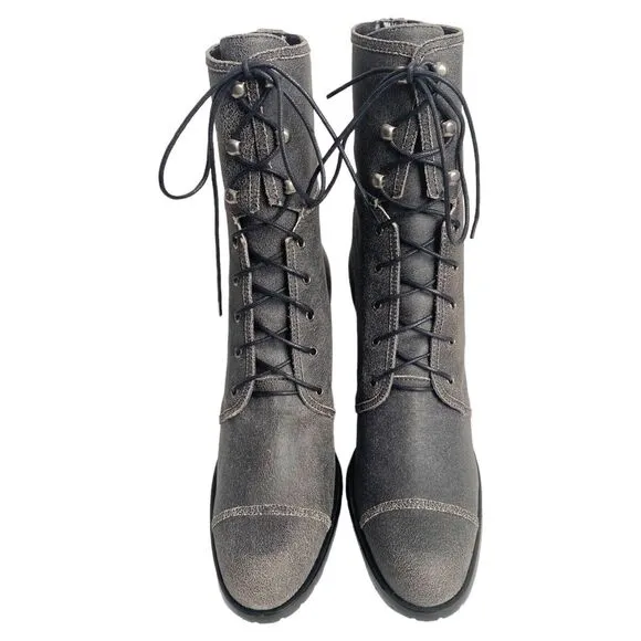 Womens Guess By Marciano Benicio Lace-Up Leather Boots Gray Size 9M - NEW IN BOX
