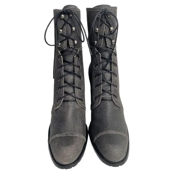 Womens Guess By Marciano Benicio Lace-Up Leather Boots Gray Size 9M - NEW IN BOX