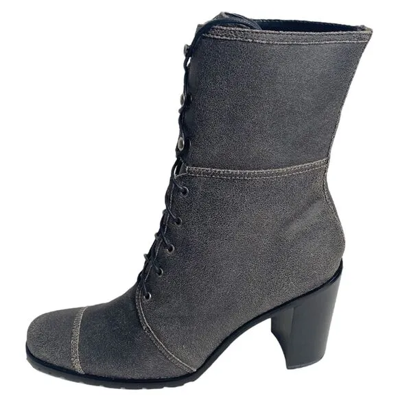 Womens Guess By Marciano Benicio Lace-Up Leather Boots Gray Size 9M - NEW IN BOX